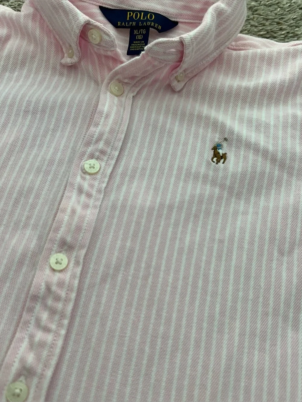 Polo by Ralph Lauren Pink Stripe Button-Front Kids Dress Size 16
